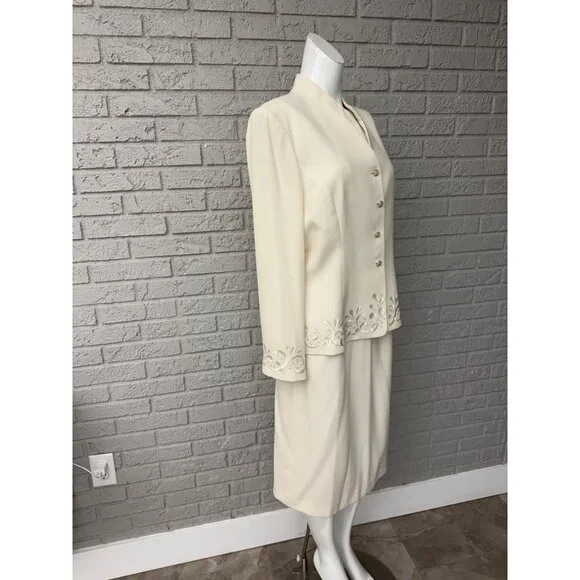 Kasper ASL Women Cream Embroidered Mother of the Bride Skirt Suit Size 12 - Picture 6 of 11
